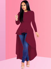 Vestidos tipo túnica con volantes, manga larga, peplum alto y bajo