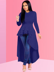 Vestidos tipo túnica con volantes, manga larga, peplum alto y bajo