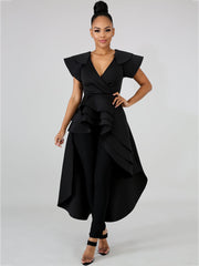 Vestidos peplum ajustados con mangas con volantes altos y bajos