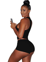 Two Piece Sleeveless Crop Top+Shorts Sets Tracksuits