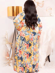 Plus Size Floral Print Long Sleeve Maxi Dress