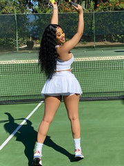 Two Piece Sleeveless Tank Crop Top & Pleated Mini Skirt