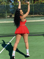 Two Piece Sleeveless Tank Crop Top & Pleated Mini Skirt