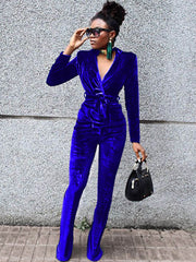 Two Piece Velvet V Neck Long Sleeve Jacket & Pants