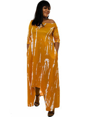 Vestido largo informal con hombros descubiertos y efecto tie-dye irregular