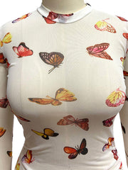Minivestidos ajustados con estampado de mariposas y malla transparente