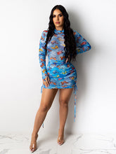 Bodycon-Minikleider aus transparentem Netzstoff mit Schmetterlingsdruck