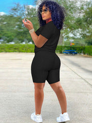 Two Piece Short Sleeve Solid Top & High Waist Pants