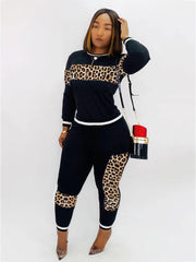 Zweiteiliger Patchwork-Trainingsanzug mit Leoparden-Camouflage-Print