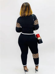 Zweiteiliger Patchwork-Trainingsanzug mit Leoparden-Camouflage-Print