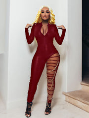 Long Sleeve Deep V Hollow out Bodycon Jumpsuits