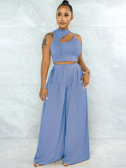 Two Piece Sleeveless Crop Tops & High Waist Palazzo Pants