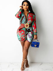 Long Sleeve Floral Print Shirt Dresses