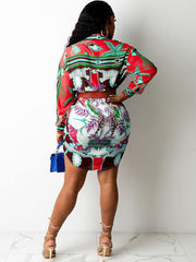 Long Sleeve Floral Print Shirt Dresses