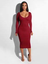 Elegant Solid Color Hollow Out Bodycon Midi Dresses