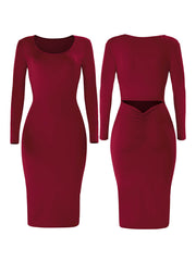 Elegant Solid Color Hollow Out Bodycon Midi Dresses