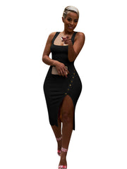 Minivestidos de club sin mangas de color liso con cuello cuadrado