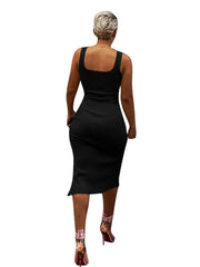 Minivestidos de club sin mangas de color liso con cuello cuadrado