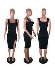 Minivestidos de club sin mangas de color liso con cuello cuadrado