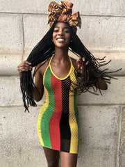 Neckholder-Träger Regenbogen Aushöhlen Fischnetz Minikleider