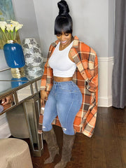 Karierte Button-Down-Langhemdjacke