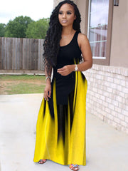 Sleeveless Color Block Scoop Neck Maxi Dresses
