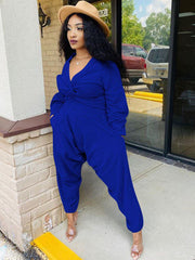 Two Piece V Neck Knot Crop Tops & Pants