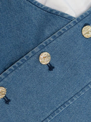 Minivestidos vaqueros con botones y cuello en V de patchwork