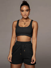 Conjuntos de dos piezas de camiseta sin mangas de color liso y pantalones cortos con cordón