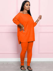 Conjunto de dos piezas de blusa de manga larga y pantalones ajustados