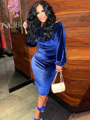 Velvet Off The Shoulder Long Sleeve Midi Dresses