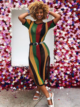 Vestidos midi de crochet de rejilla calada con rayas arcoíris