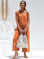 Mono informal holgado sin mangas con tirantes de lazo de color liso