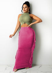 Fringe High Waist Maxi Dress
