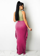 Fringe High Waist Maxi Dress