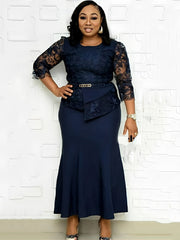 Vestidos largos de retazos de encaje de malla asimétricos de talla grande