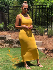 Vestidos largos sin mangas con espalda hueca y color sólido