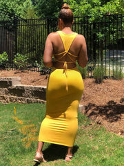 Vestidos largos sin mangas con espalda hueca y color sólido