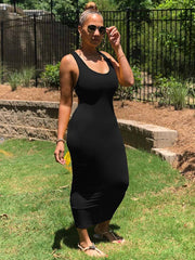 Vestidos largos sin mangas con espalda hueca y color sólido