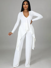 Conjunto de dos piezas con top de cuello en V y pantalones largos con cordones irregulares