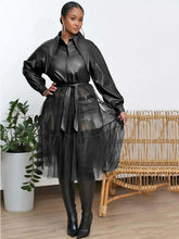 Vestidos túnica de malla con patchwork de cuero y bolsillos