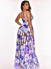 Elegante Strandkleider aus transparentem Netzstoff mit Patchwork-Blumendruck