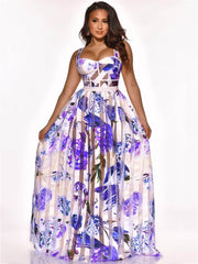 Elegante Strandkleider aus transparentem Netzstoff mit Patchwork-Blumendruck