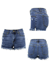 High Waist Raw Hem Frayed Ripped Denim Jean Shorts