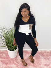 Top de manga larga con bloques de color de dos piezas + pantalón ajustado