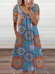 Vestido midi con hombros descubiertos, manga corta, escote en V y cremallera