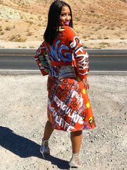 Abrigos largos de manga larga con botones y estampado de grafiti