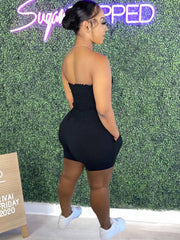 Two Piece Ruched Strapless Tube Crop Tops+Shorts Sets