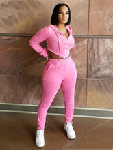 Two Piece Solid Color Zipper Hoodie+ Sweatpants