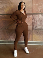 Two Piece Solid Color Zipper Hoodie+ Sweatpants